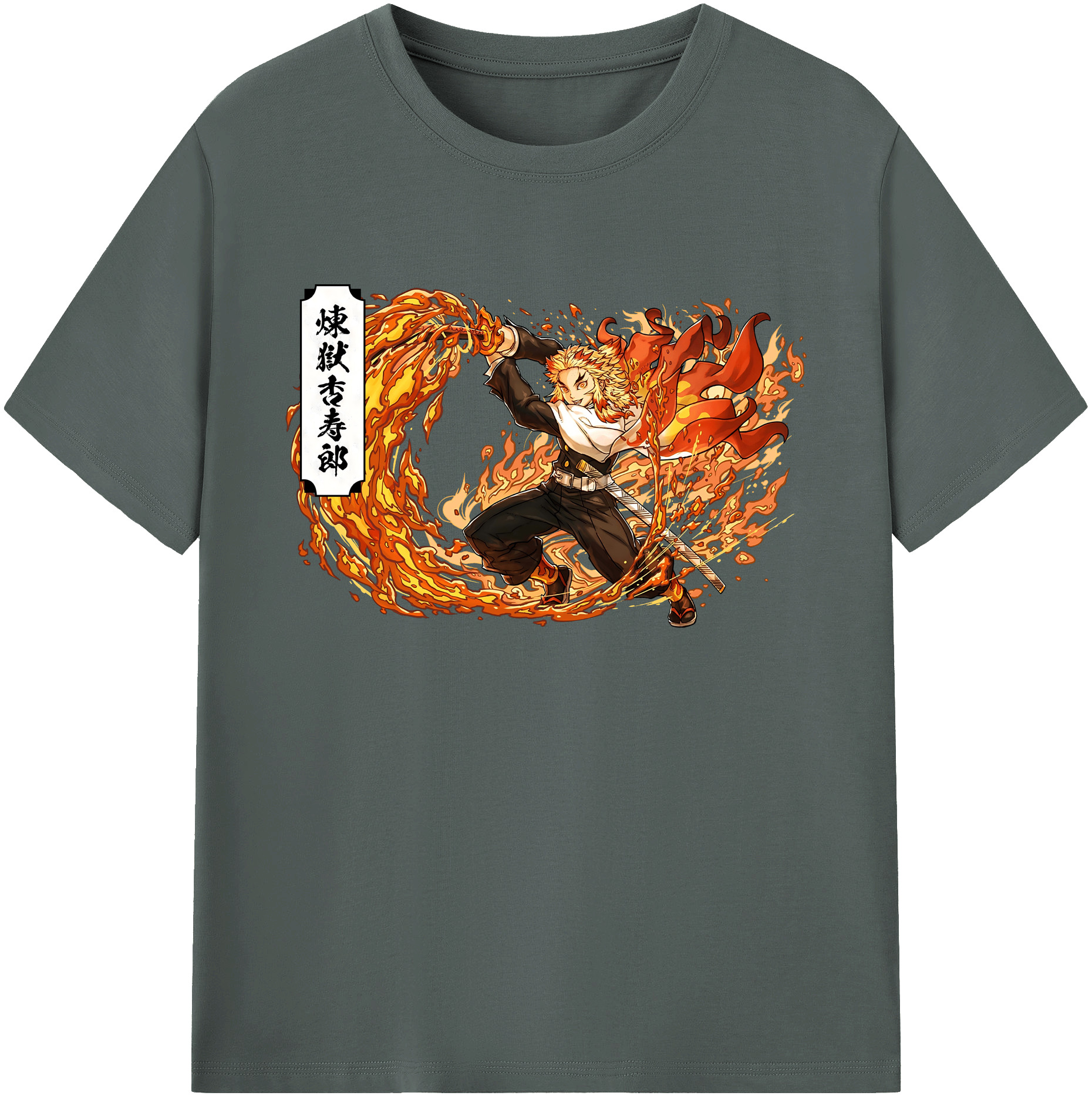 （画像用） 鬼滅の刃（きめつのやいば）炎柱-煉󠄁獄 杏寿郎／れんごく きょうじゅろう Rengoku Kyoujurou 綿100％ メンズ半袖Tシャツ｜肌触りやわらか＆通気性